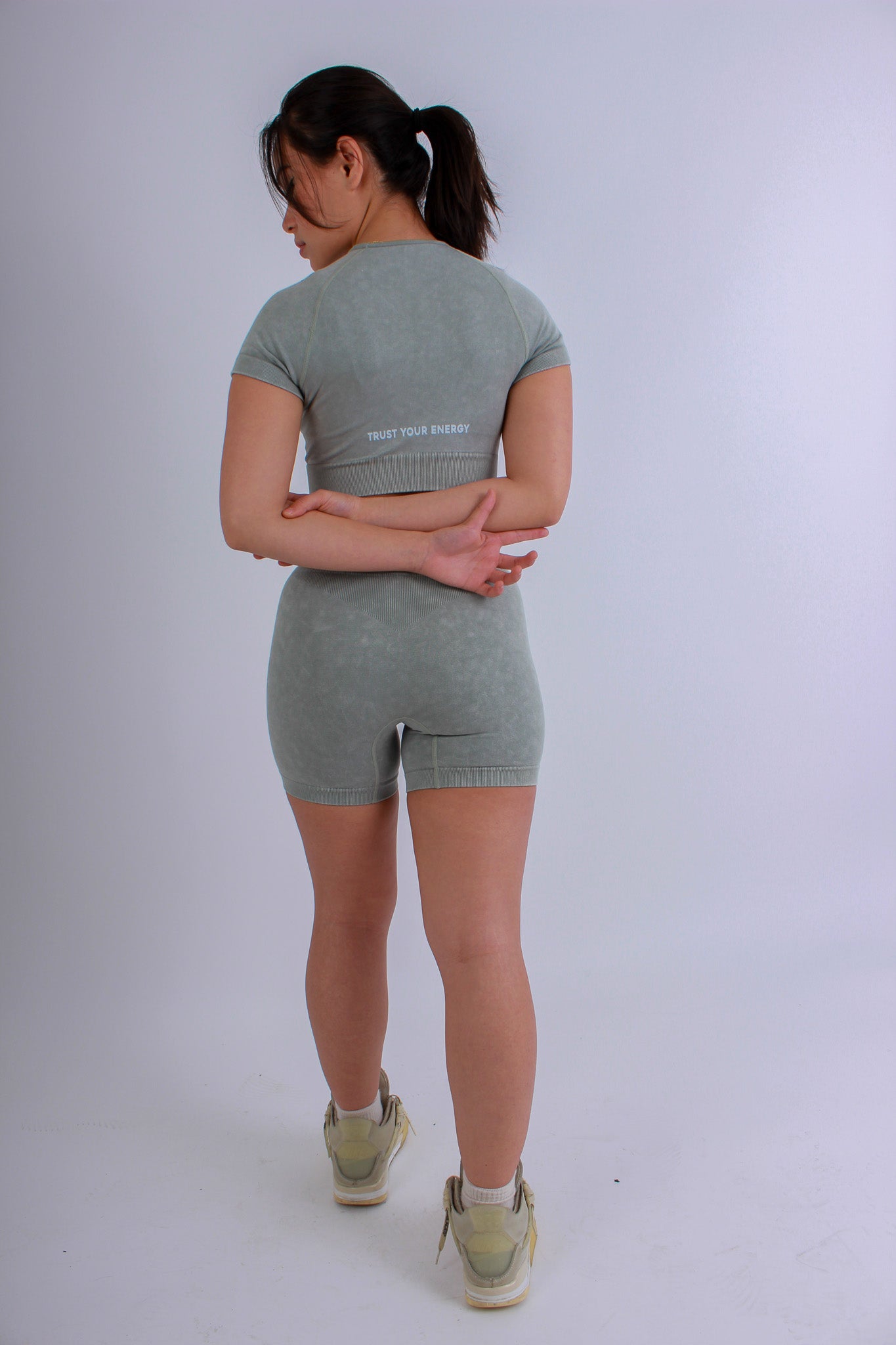 HNDR Acid Activewear Seamless Crop Top & Shorts Co-ord In Grey