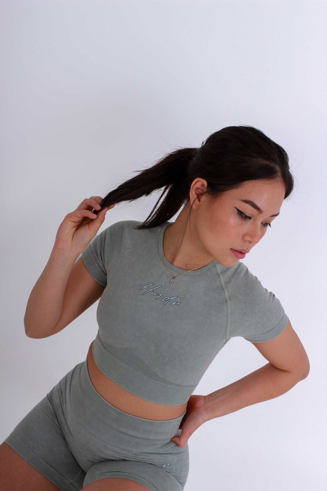 HNDR Acid Activewear Seamless Crop Top & Shorts Co-ord In Grey