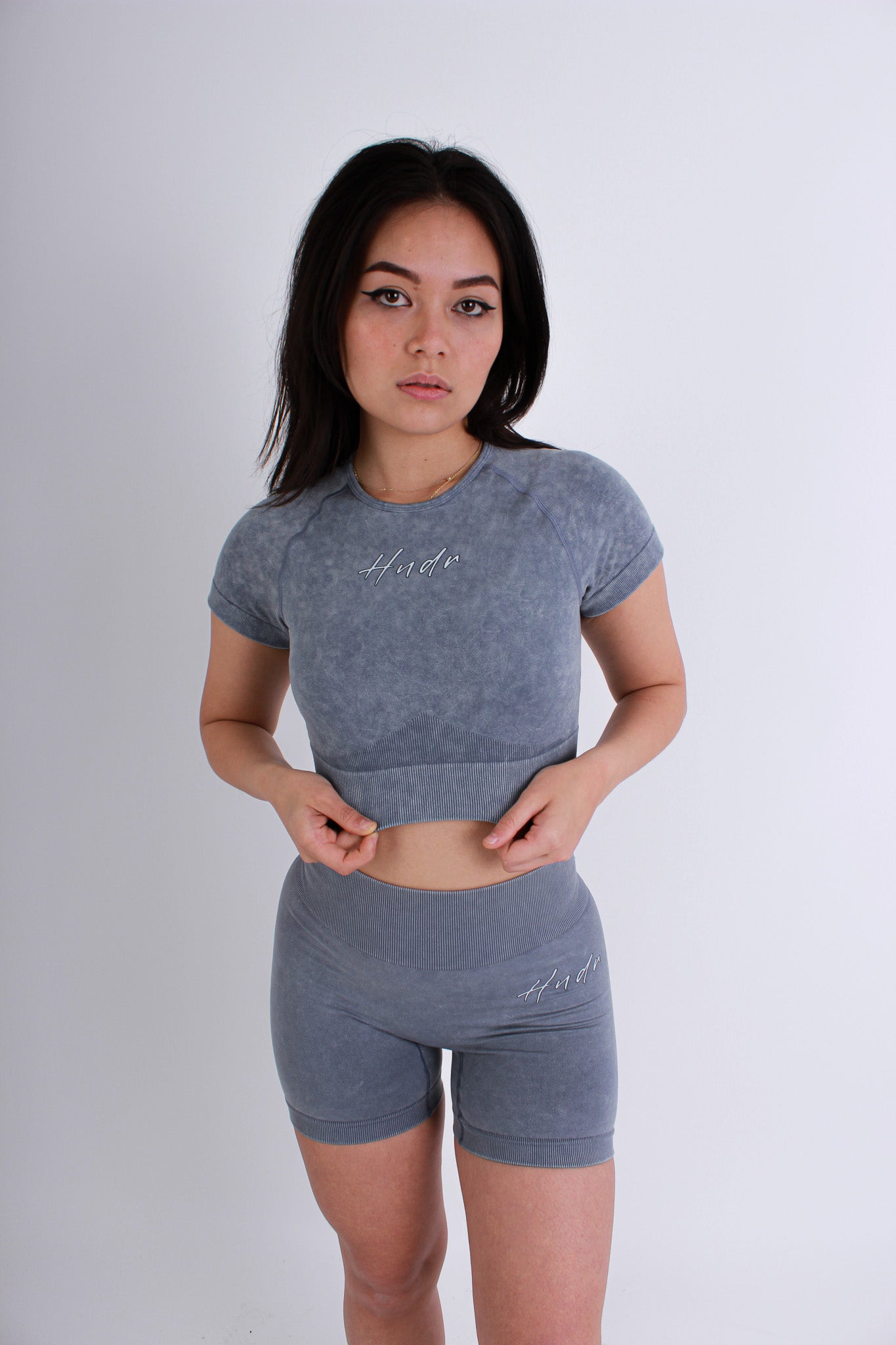 HNDR Acid Activewear Seamless Crop Top & Shorts Co-ord In Dark Gray