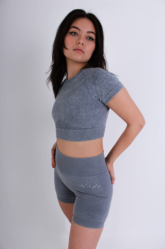 HNDR Acid Activewear Seamless Crop Top & Shorts Co-ord In Dark Gray