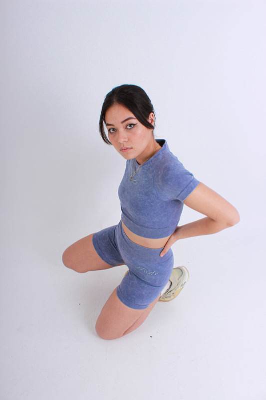 HNDR Acid Activewear Seamless Crop Top & Shorts Co-ord In Blue