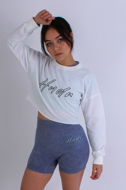 HNDR Signature Oversized Cropped Sweatshirt In White