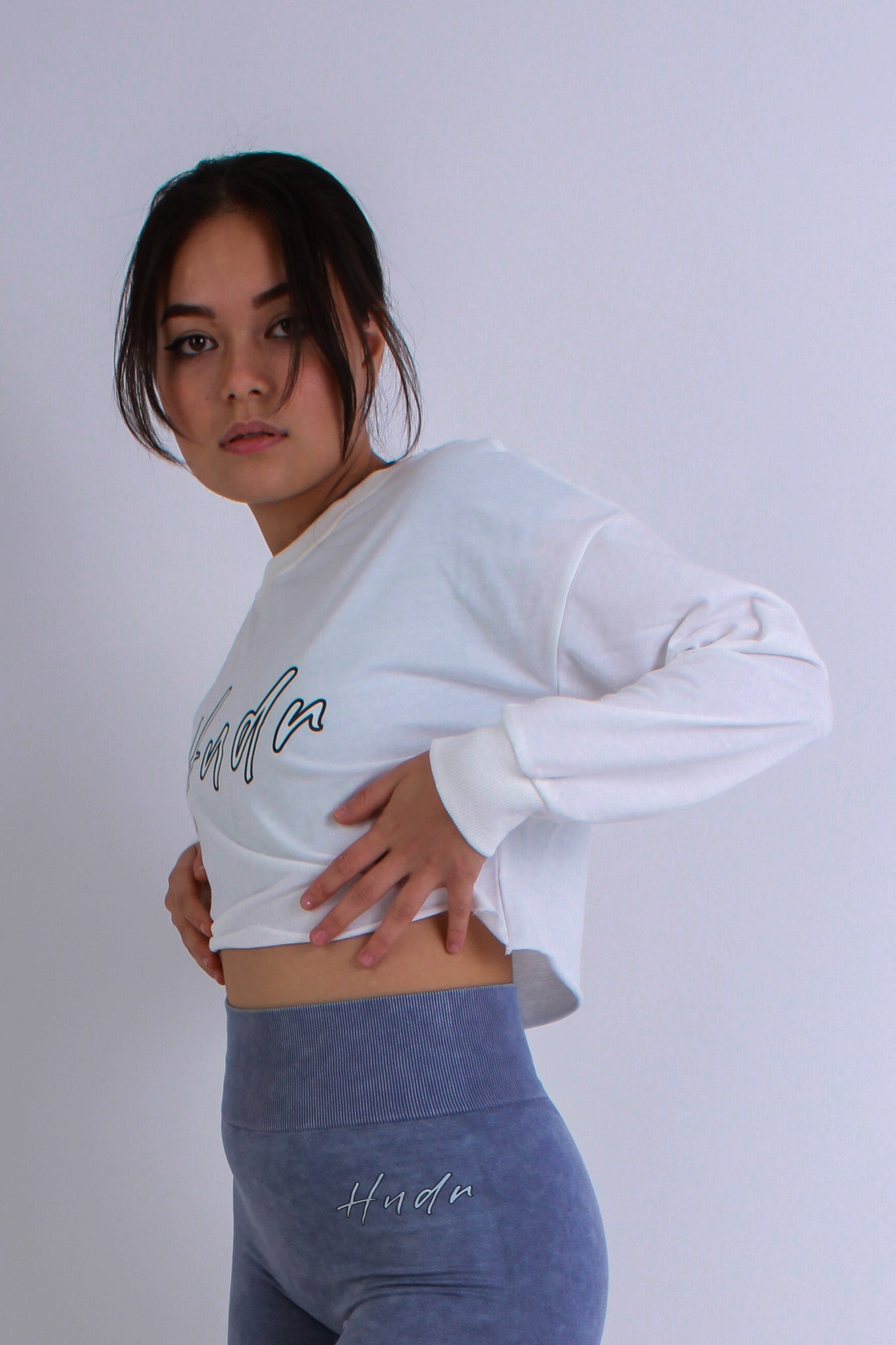 HNDR Signature Oversized Cropped Sweatshirt In White