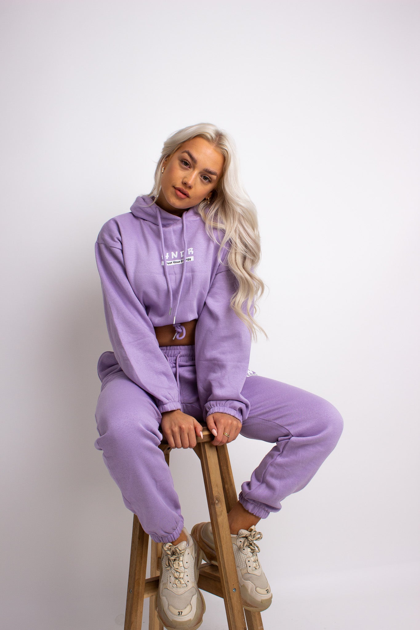 HNDR Cropped Hoodie Joggers Tracksuit Lilac