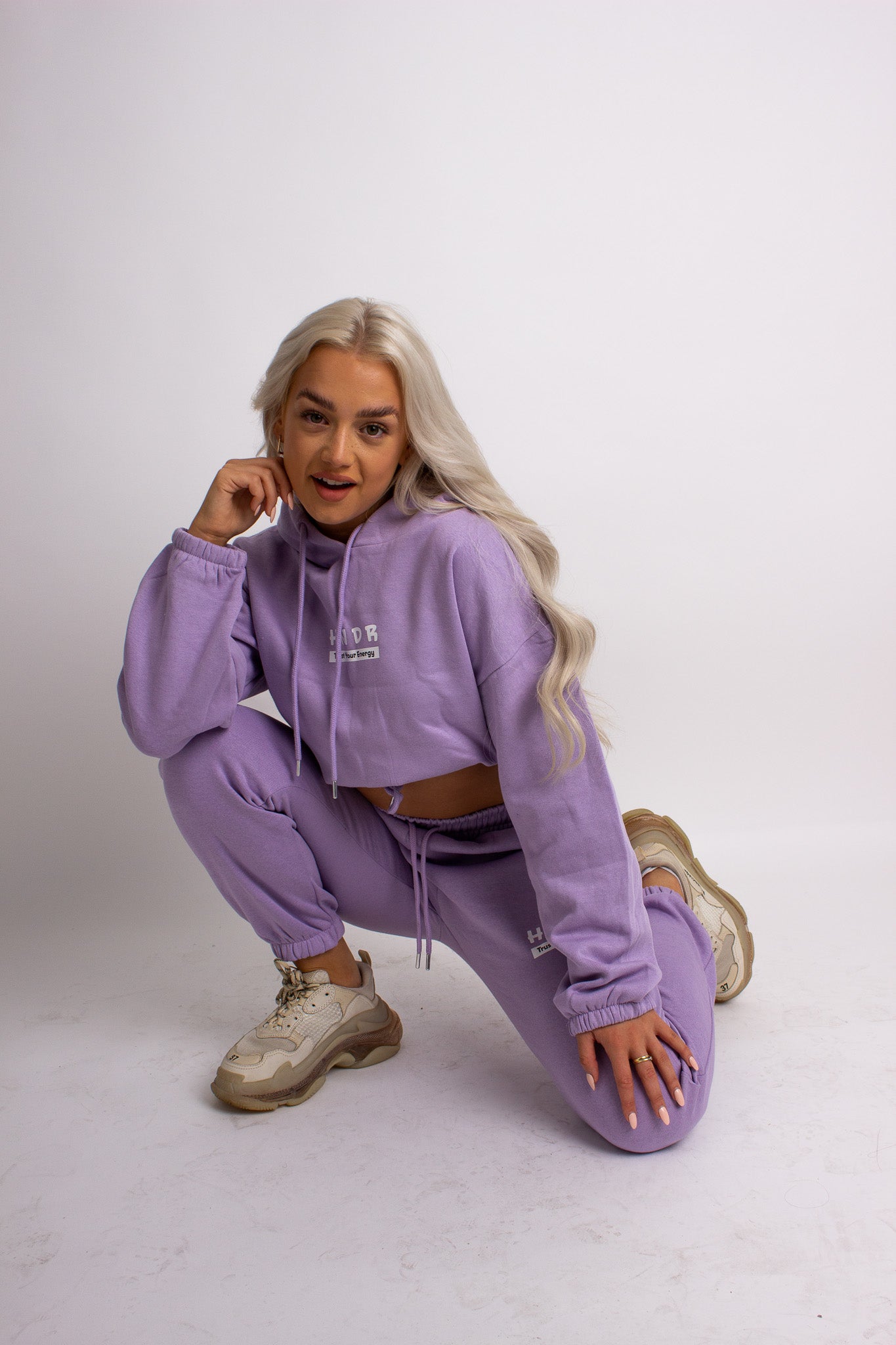 HNDR Cropped Hoodie Joggers Tracksuit Lilac