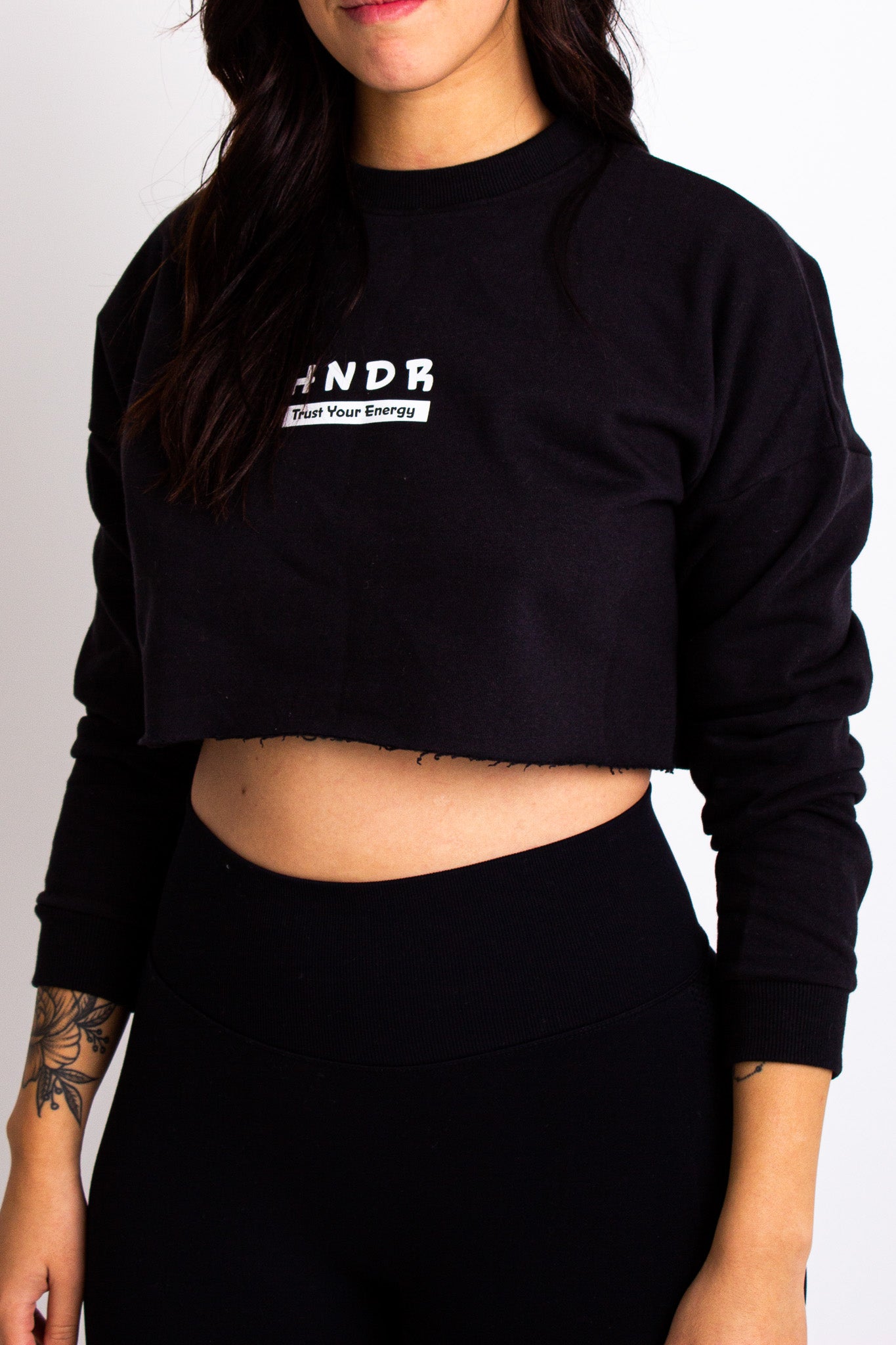 HNDR Logo Black Oversized Cropped Sweatshirt