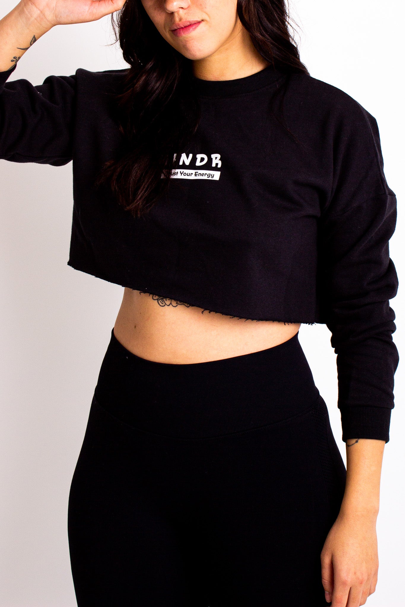 HNDR Logo Black Oversized Cropped Sweatshirt