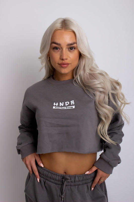HNDR Oversized Cropped Sweatshirt In Dark Grey
