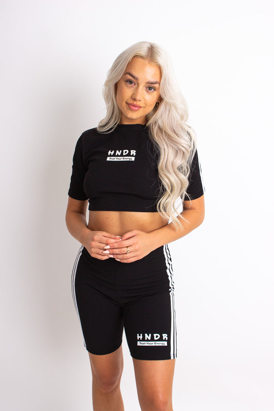 HNDR Striped Crop Top & Shorts Co-ord - Black